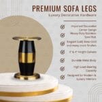 SL Bullet premium metal sofa leg by STYLEX with gold, rose gold, black and decorative center finishes, heavy-duty furniture leg for sofas and beds.