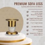 SL Bullet premium metal sofa leg by STYLEX with gold, rose gold, black and decorative center finishes, heavy-duty furniture leg for sofas and beds.