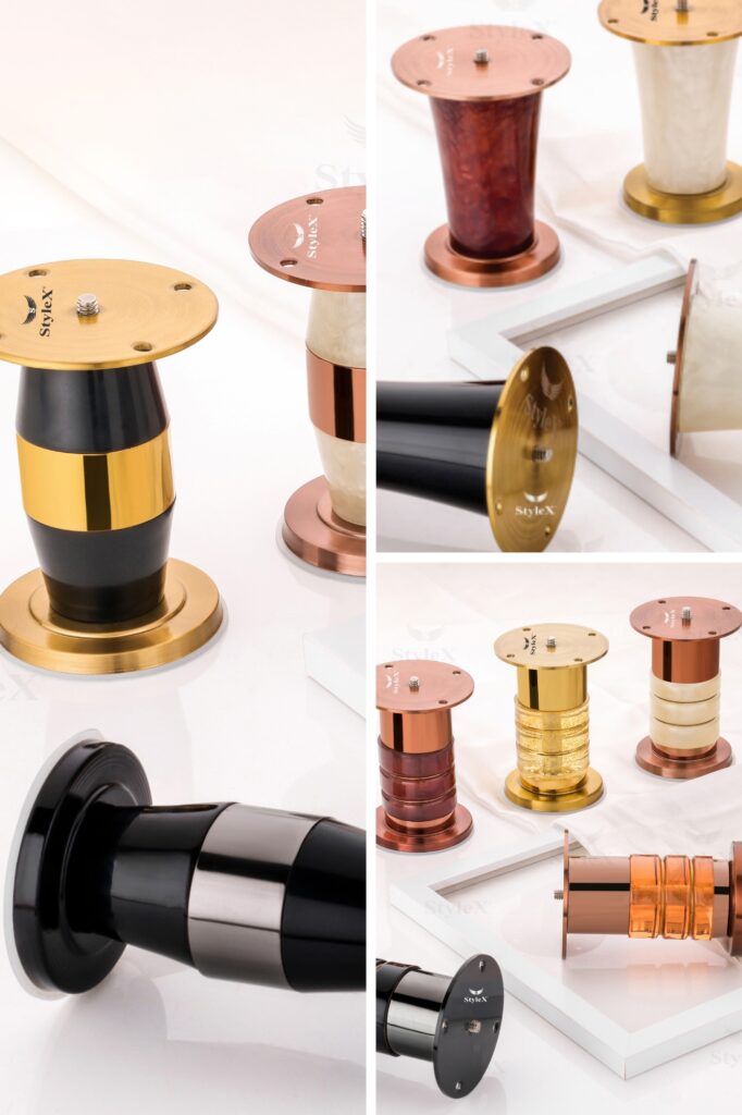 Premium Decorative Curtain Rod Hardware Collection Luxury decorative curtain rod brackets and hardware in gold, copper, black, and marble finishes displayed in a premium product showcase.