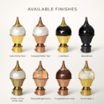 StyleX NT 1137 curtain finial available in multiple finishes including gold pearl, rose gold pearl, black gold and chrome pearl