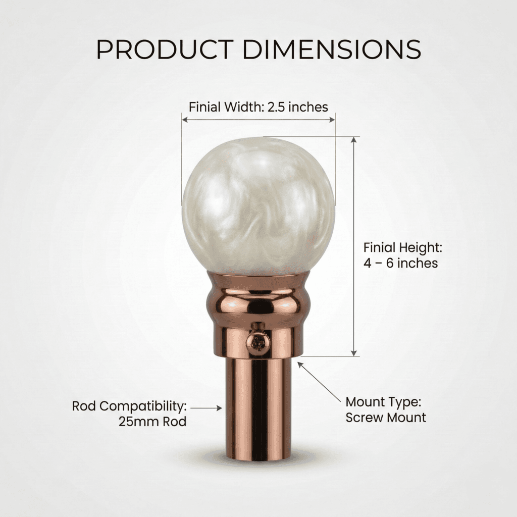 Close-up of StyleX NT 0999 curtain finial with decorative glass sphere design