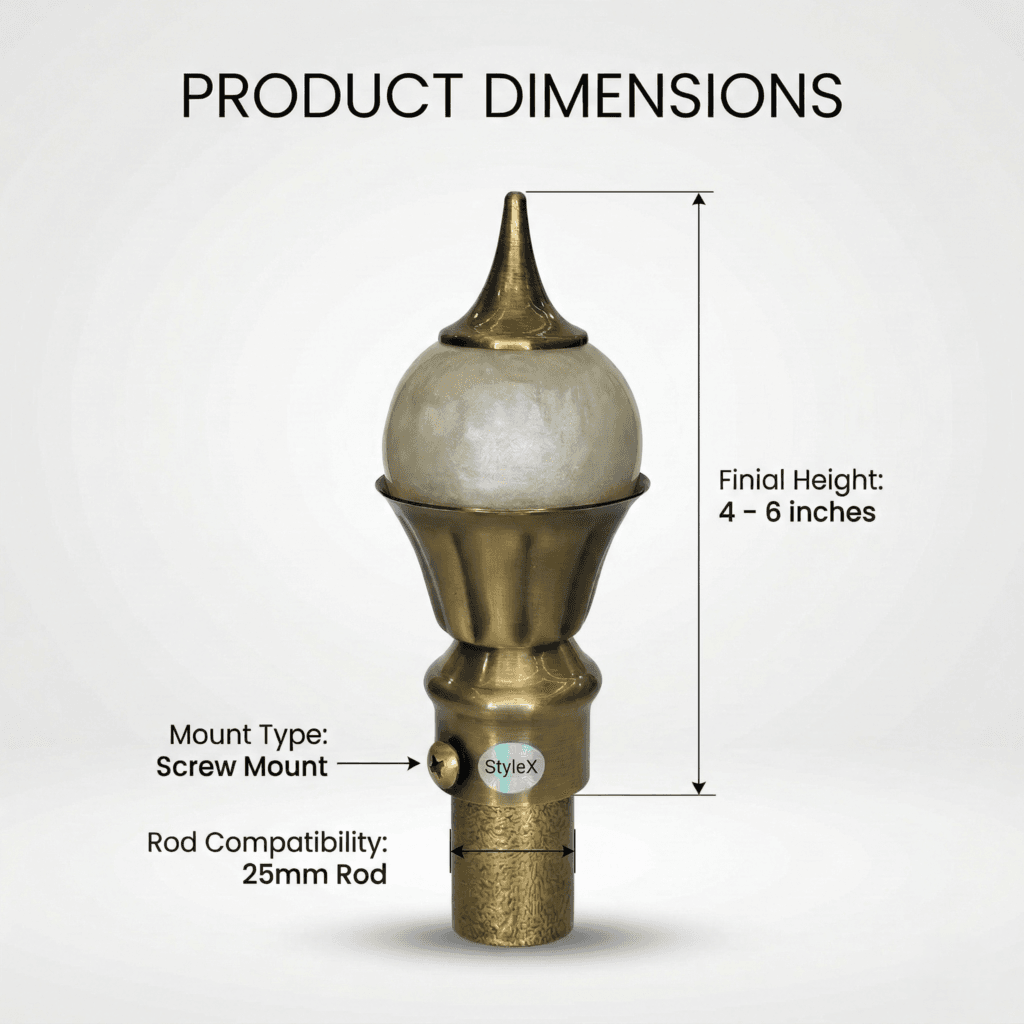 StyleX NT 1137 curtain finial dimensions compatible with 25mm curtain rod decorative hardware