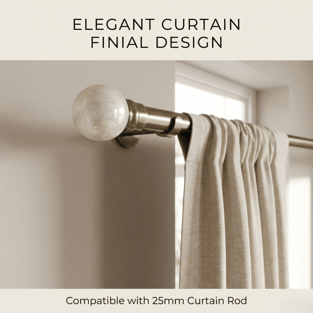 StyleX NT 0999 luxury curtain finial collection with installed on curtains