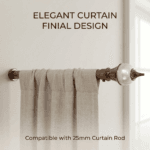StyleX NT 1137 decorative curtain finial installed on 25mm curtain rod in modern luxury interior