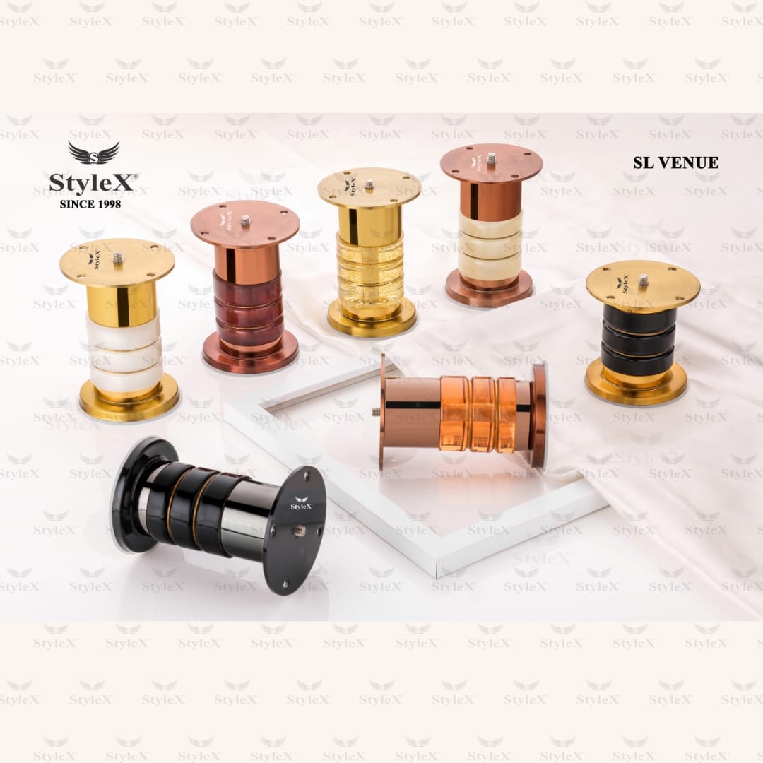 SL Venue Premium Decorative Sofa Leg – Modern Metal Finish | STYLEX Since 1998 Premium metal sofa legs in gold, rose gold, black and pearl finishes – StyleX SL Venue decorative furniture hardware since 1998